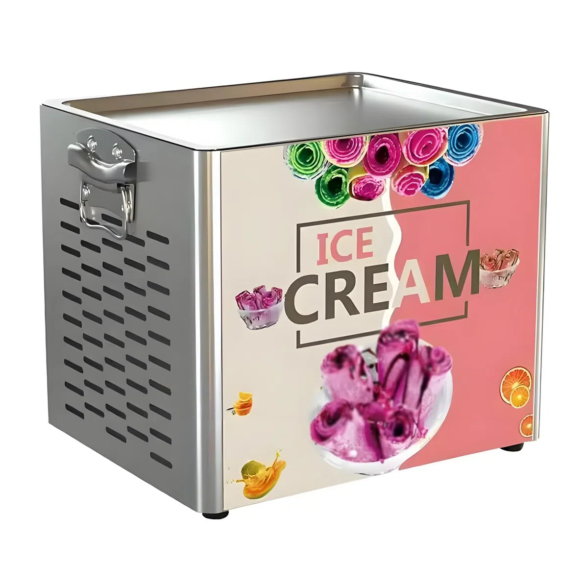 Edelstahl Gebratene Gefrorene Joghurtmaschine,Eisrollenmaschine,Elektrischer Eisrollen-Maker,30 X 24 cm Eispfanne,Tischgerät für Frozen Yogurt,für Cafés,Restaurants Bars